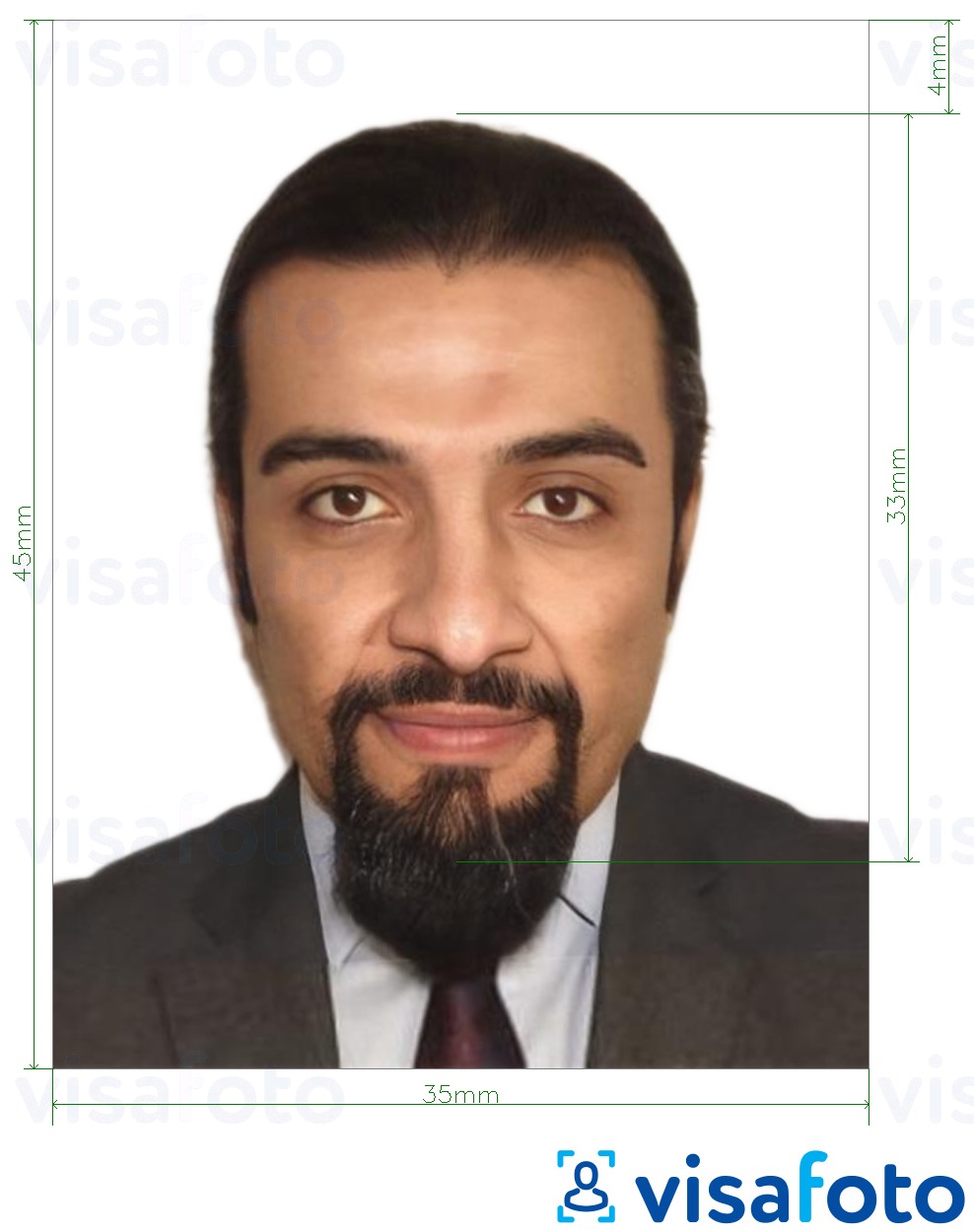 写真の例 ヨルダンのパスポート3.5x4.5 cm（35x45 mm） 正確なサイズ仕様に