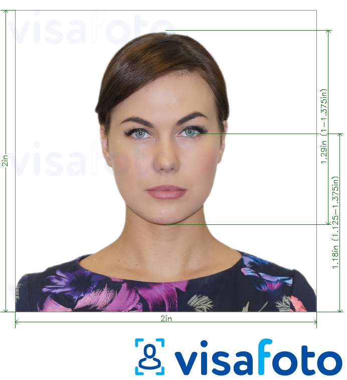 写真の例 国連パスポート 2x2 インチ (51x51 mm) 正確なサイズ仕様に
