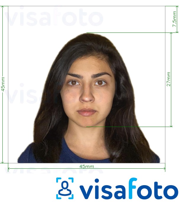 写真の例 チリのパスポート4.5x4.5cm 正確なサイズ仕様に