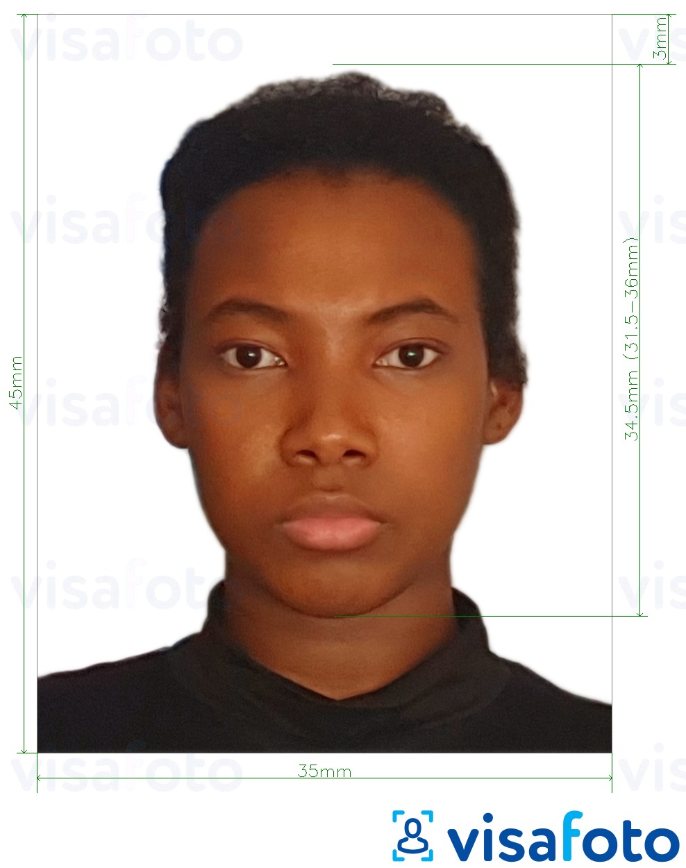 写真の例 フィジーのパスポート35x45 mm（3.5x4.5 cm） 正確なサイズ仕様に