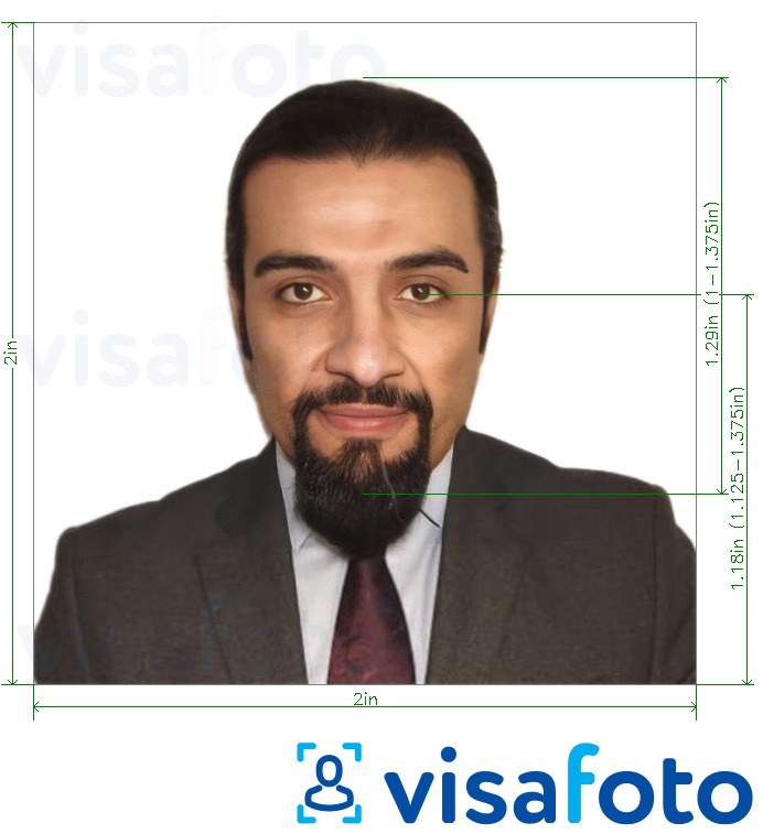 写真の例 イラクのパスポート5x5 cm（51 x 51 mm、2 x 2インチ） 正確なサイズ仕様に