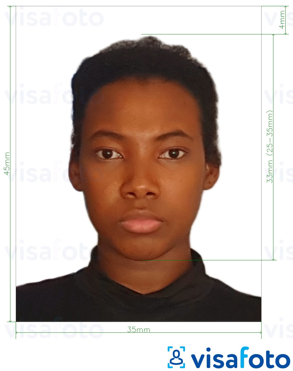 写真の例 ジャマイカパスポート35x45 mm（3.5x4.5 cm） 正確なサイズ仕様に
