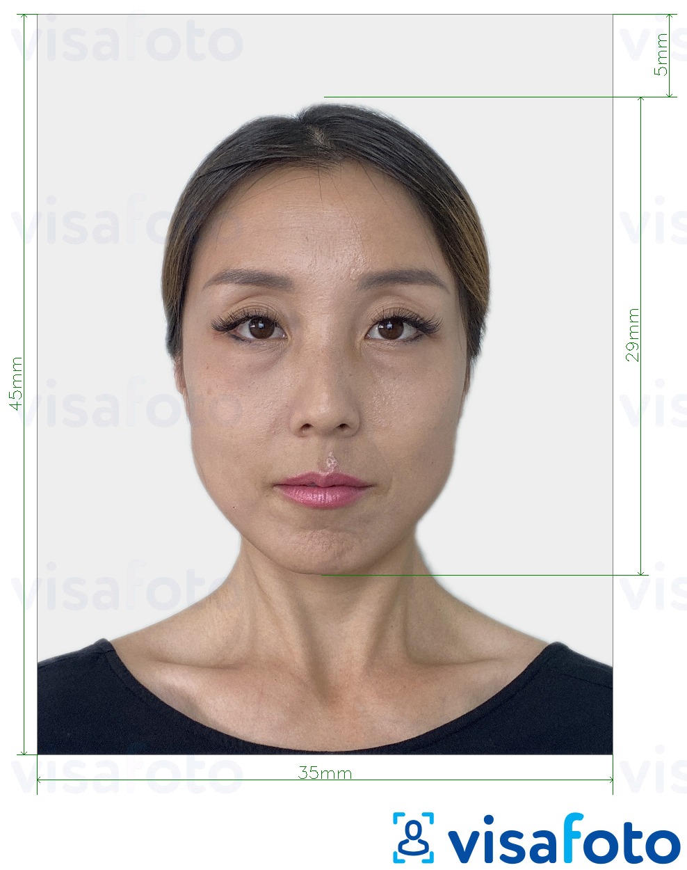 写真の例 日本パスポート35x45 mm 正確なサイズ仕様に
