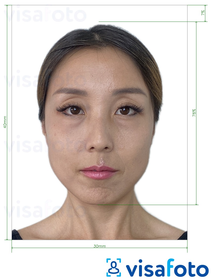 写真の例 韓国の外国人登録3x4 cm（30x40 mm） 正確なサイズ仕様に