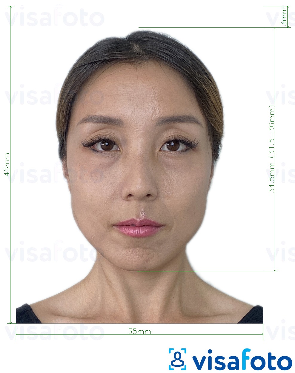 写真の例 韓国登録カード35x45mm 正確なサイズ仕様に