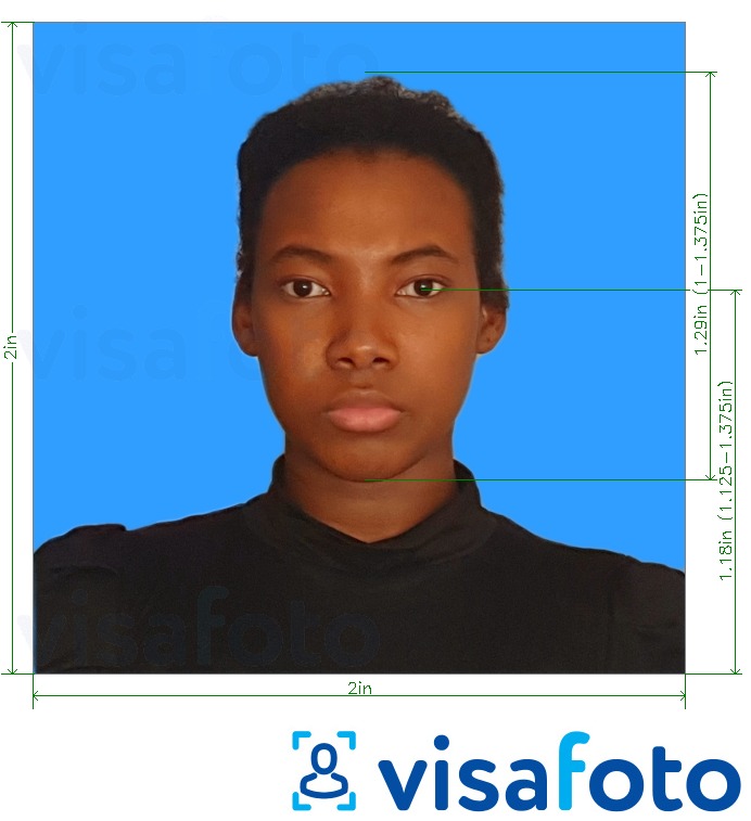 写真の例 タンザニアアザニア銀行2x2インチの青い背景 正確なサイズ仕様に