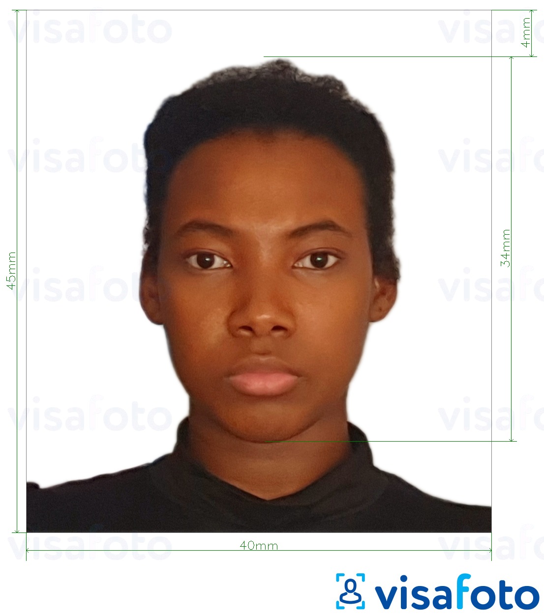 写真の例 タンザニアのパスポート40 x 45 mm（4 x 4.5 cm） 正確なサイズ仕様に