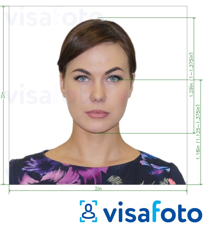 写真の例 米国パスポート2x2インチ（51x51 mm） 正確なサイズ仕様に